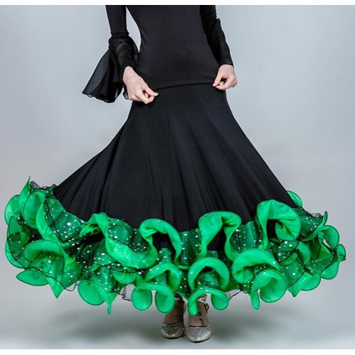 Women's competition stage performance ruffles ballroom dancing skirts violet green pink red royal blue female waltz tango dance skirts